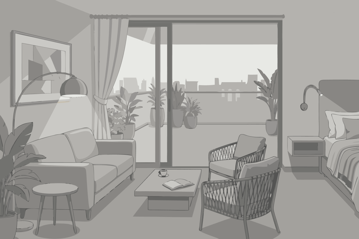 One Bedroom Triple Apartment with Side Sea View